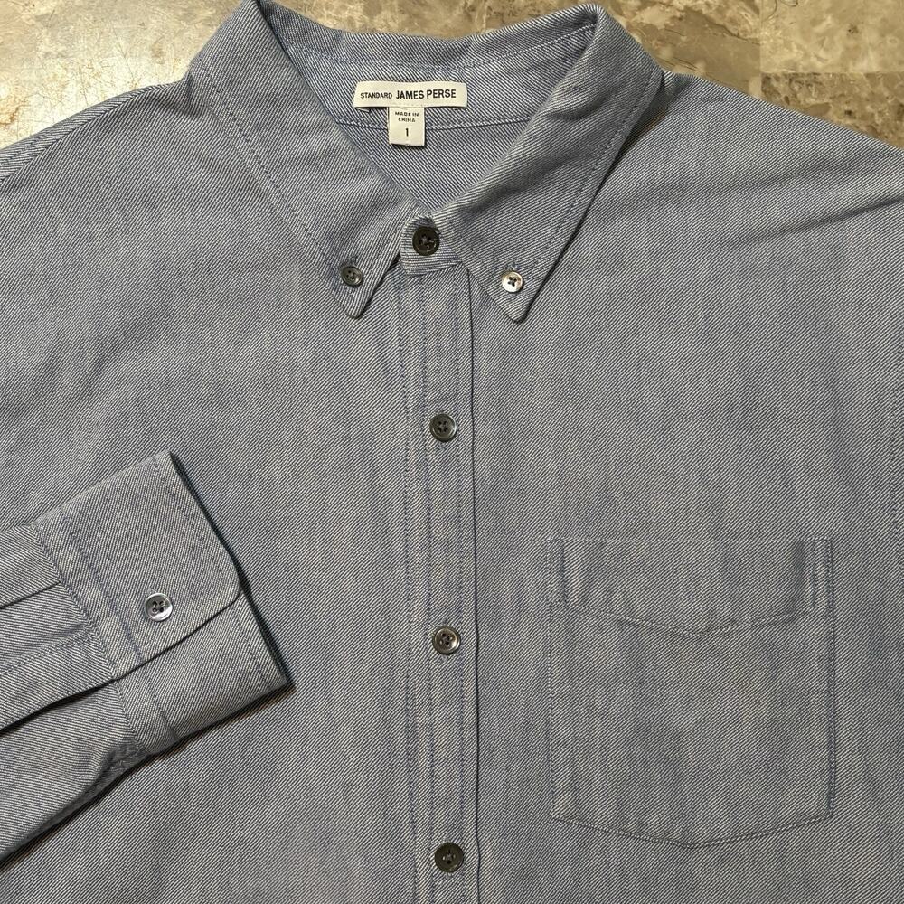 Standard James Perse Shirt Mens Small 1 Blue Oxford Long Sleeve Button Office